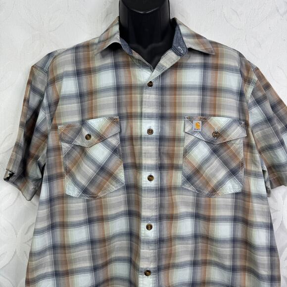 Carhartt Relaxed Fit Short Sleeve Plaid Striped Mens Size XL - Picture 3 of 6